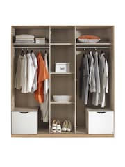 Rauch White/Oak Balance 5 Door 2 Drawer Wood and Mirror Semi Fitted Wardrobe - Image 4 of 6