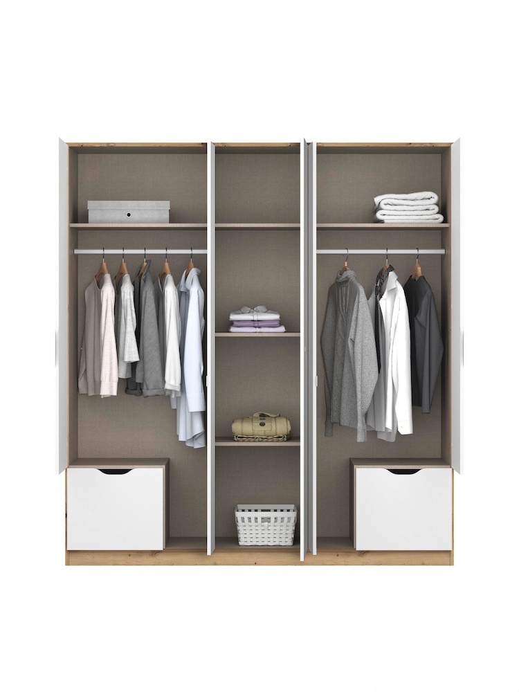 Rauch White/Oak Balance 5 Door 2 Drawer Wood and Mirror Semi Fitted Wardrobe - Image 6 of 6