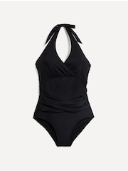 Linzi Black Paros Halterneck Tummy Control Ruched Swimsuit - Image 3 of 6
