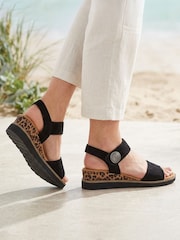 Pavers Black Leopard Cushioned Touch-Fasten Sandals - Image 1 of 5