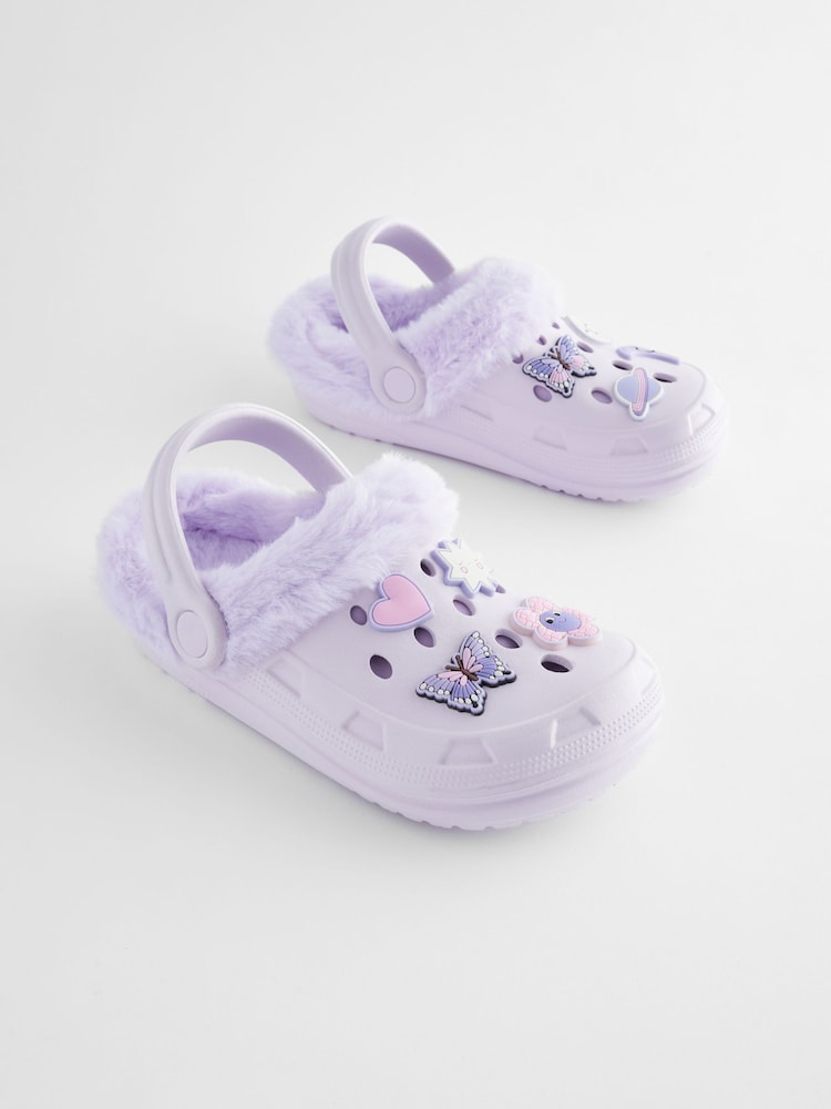 Purple Butterfly Faux Fur Lined Clog Slippers - Image 1 of 8