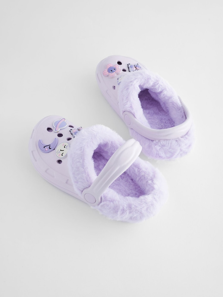 Paars met vlinderprint - Pantoffelklompen met voering van imitatiebont - Image 3 of 8