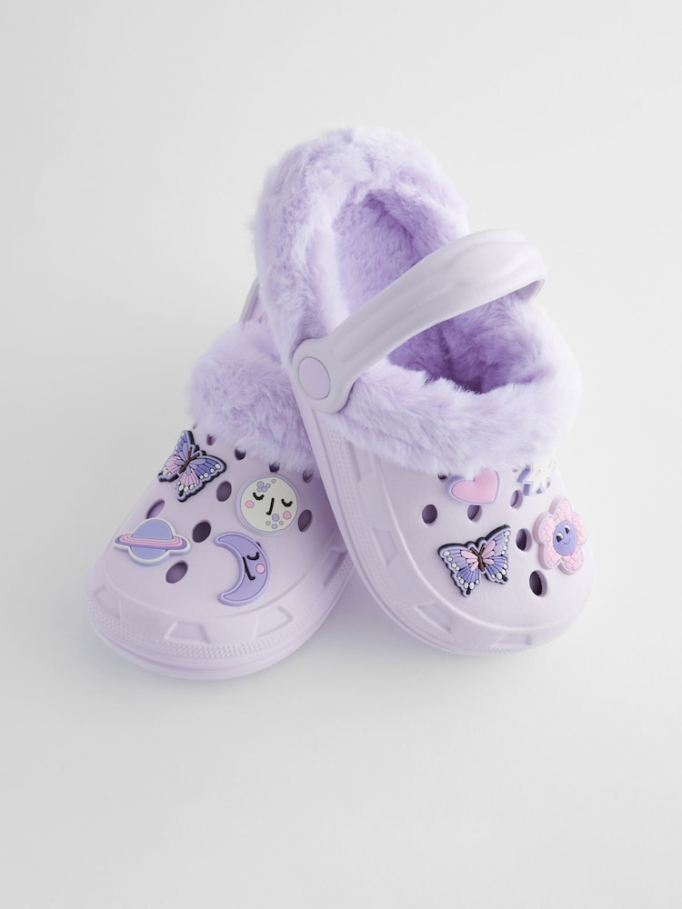Paars met vlinderprint - Pantoffelklompen met voering van imitatiebont - Image 4 of 8