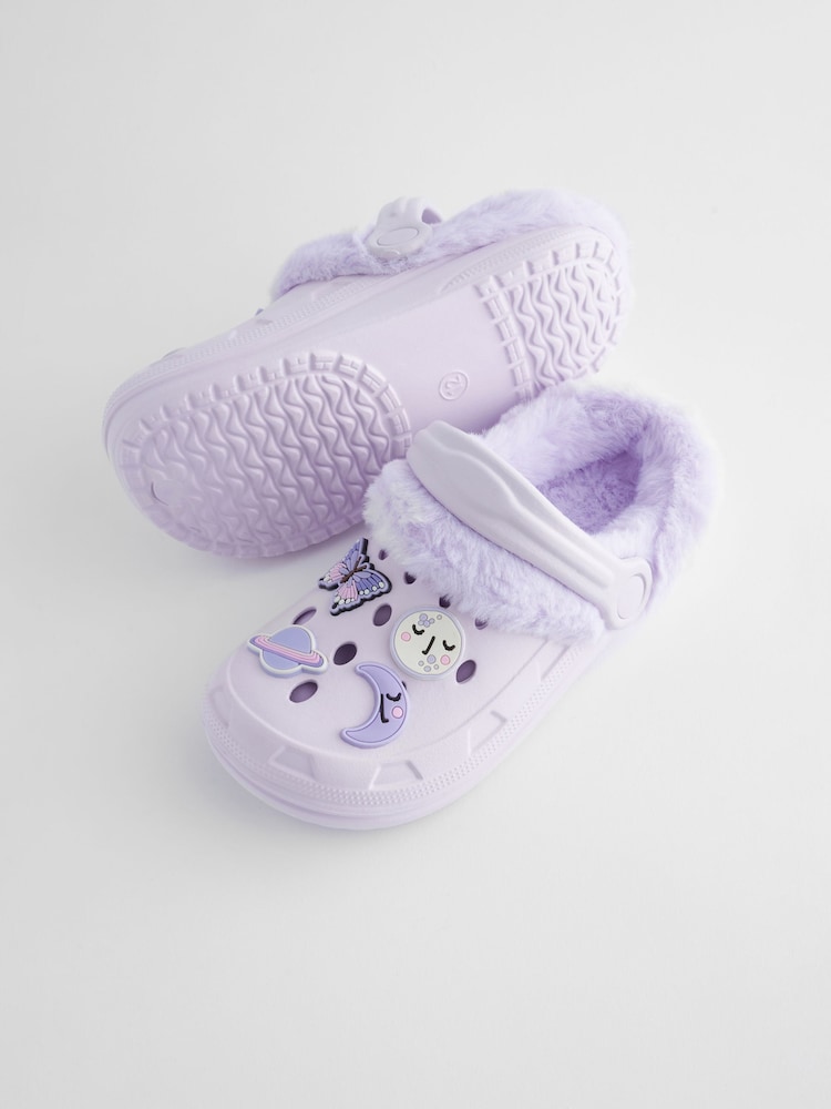 Paars met vlinderprint - Pantoffelklompen met voering van imitatiebont - Image 5 of 8