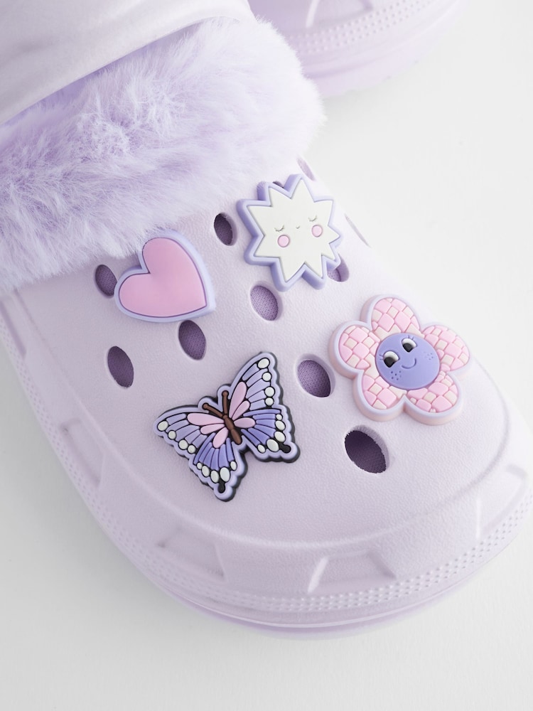 Paars met vlinderprint - Pantoffelklompen met voering van imitatiebont - Image 7 of 8