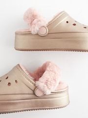 Rose Gold Metallic Faux Fur Lined Chunky Clog Slippers - Image 4 of 5