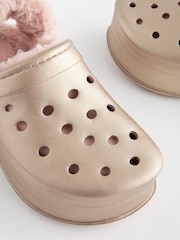 Rose Gold Metallic Faux Fur Lined Chunky Clog Slippers - Image 5 of 5