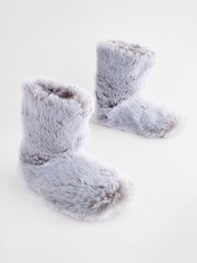 Grey Faux Fur Warm Lined Boot Slippers - Image 1 of 5