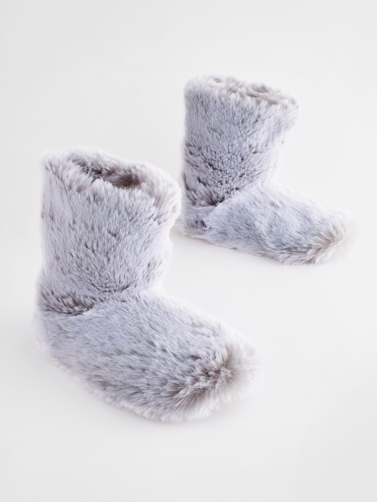 Grey Faux Fur Warm Lined Boot Slippers - Image 1 of 5