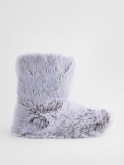 Grey Faux Fur Warm Lined Boot Slippers - Image 2 of 5