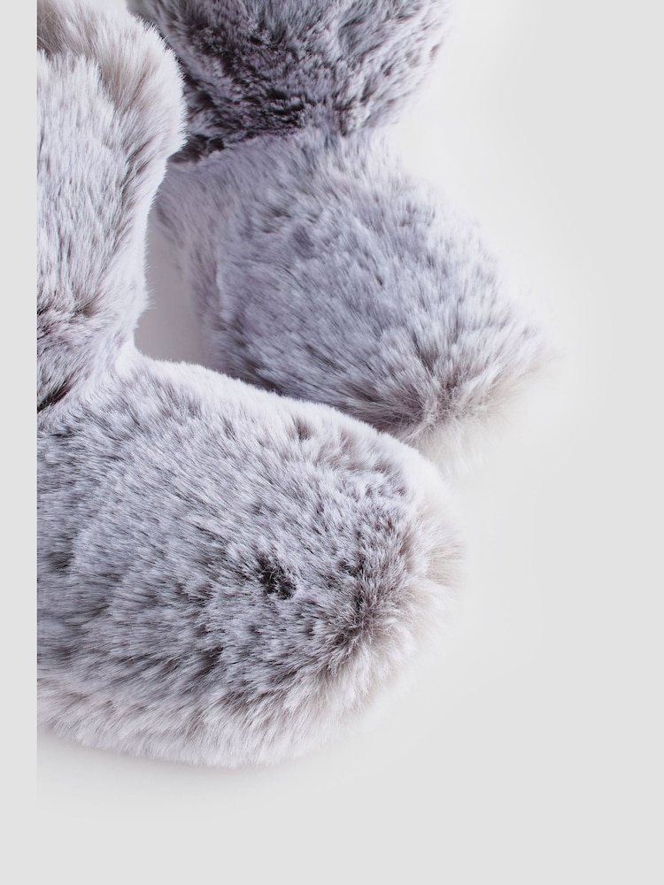 Grey Faux Fur Warm Lined Boot Slippers - Image 5 of 5