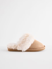 Tan Brown Faux Faur Lined Mule Slippers - Image 2 of 6