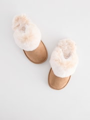 Tan Brown Faux Faur Lined Mule Slippers - Image 3 of 6