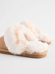 Tan Brown Faux Faur Lined Mule Slippers - Image 5 of 6