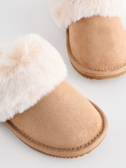 Tan Brown Faux Faur Lined Mule Slippers - Image 6 of 6