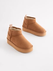 Tan Brown Warm Lined Flatform Boot Slippers - Image 1 of 5