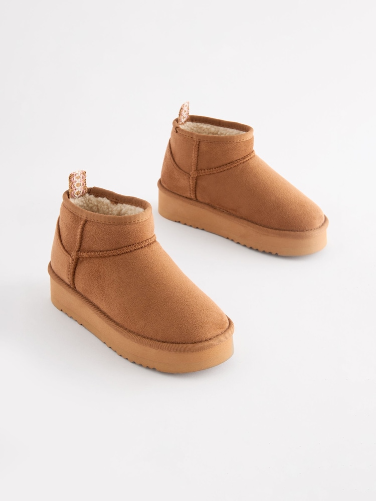 Tan Brown Warm Lined Flatform Boot Slippers - Image 1 of 5