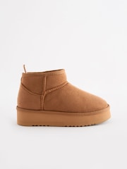 Tan Brown Warm Lined Flatform Boot Slippers - Image 2 of 5