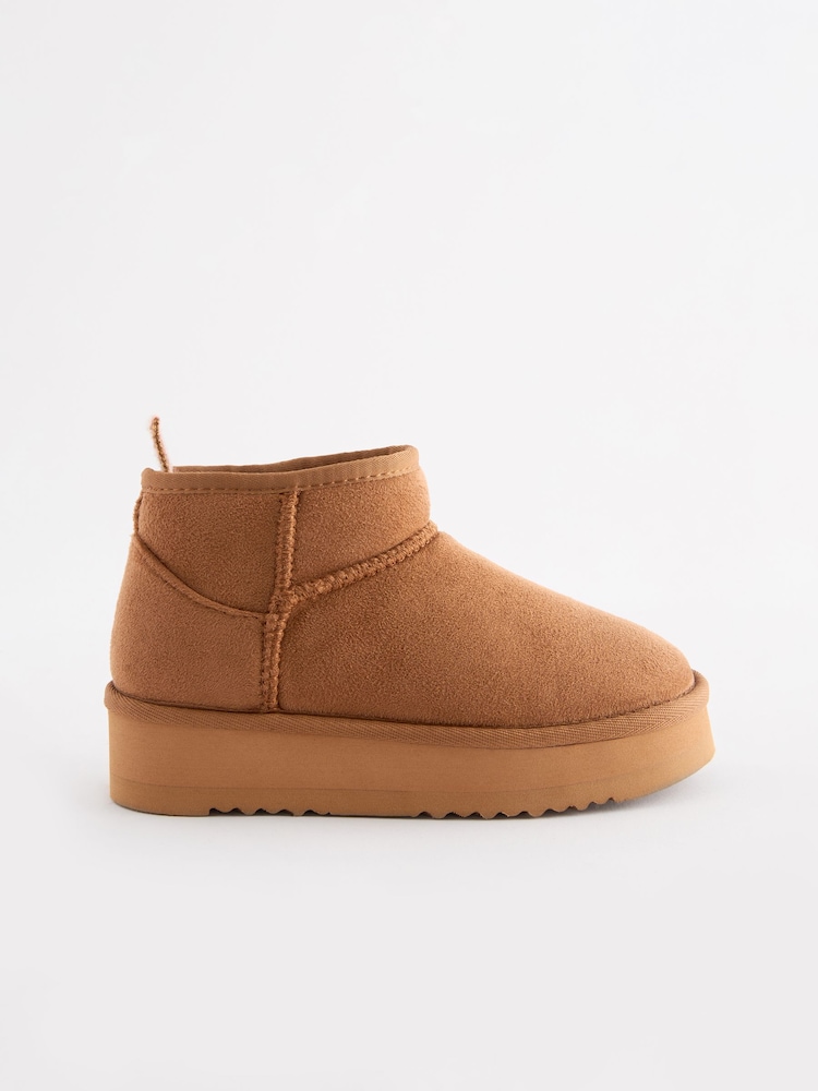 Tan Brown Warm Lined Flatform Boot Slippers - Image 2 of 5