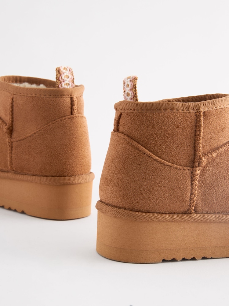 Tan Brown Warm Lined Flatform Boot Slippers - Image 3 of 5