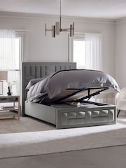 Soft Velvet Mid Grey Ruby Upholstered Ottoman Storage Bed Frame - Image 2 of 9