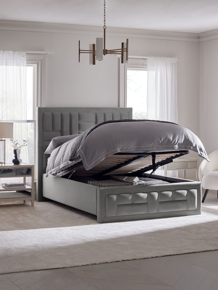 Soft Velvet Mid Grey Ruby Upholstered Ottoman Storage Bed Frame - Image 2 of 9