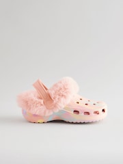 Marble Pink Faux Fur Lined Clog Slippers - Image 2 of 5