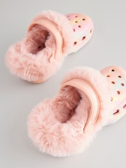 Marble Pink Faux Fur Lined Clog Slippers - Image 3 of 5