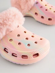 Marble Pink Faux Fur Lined Clog Slippers - Image 4 of 5