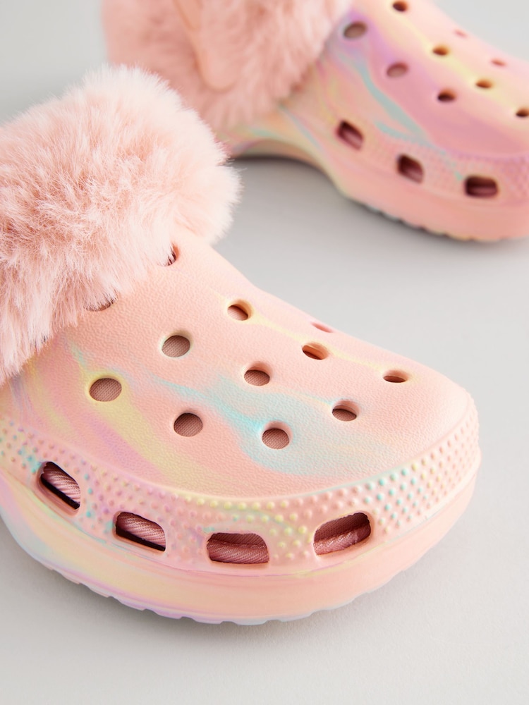Marble Pink Faux Fur Lined Clog Slippers - Image 4 of 5