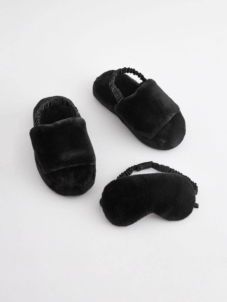 Черный искусственный мех - Slippers and Eye Mask Set - Изображение 1 из 5