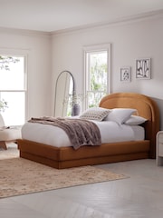 Soft Velvet Caramel Arlo Upholstered Ottoman Storage Bed Frame - Image 1 of 9