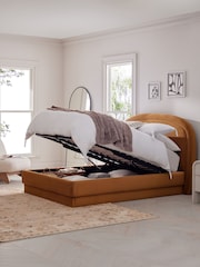 Soft Velvet Caramel Arlo Upholstered Ottoman Storage Bed Frame - Image 2 of 9
