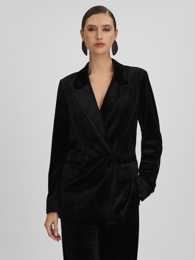 Good American Black Good American Velvet Double Breasted Suit Blazer - Image 1 of 6