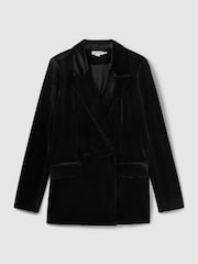 Good American Black Good American Velvet Double Breasted Suit Blazer - Image 2 of 6