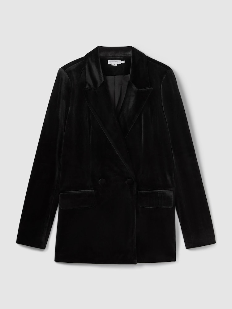 Good American Black Good American Velvet Double Breasted Suit Blazer - Image 2 of 6
