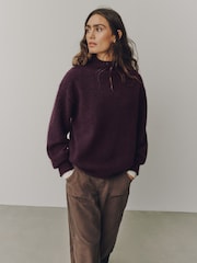 Plum Purple Long Sleeve Standneck Knit Jumper With Wool - Image 1 of 7