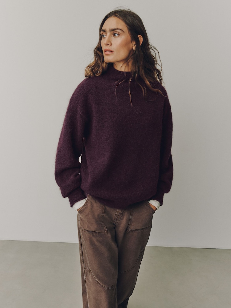 Plum Purple Long Sleeve Standneck Knit Jumper With Wool - Image 1 of 7 Plum Purple Long Sleeve Standneck Knit Jumper With Wool - Image 1 of 7