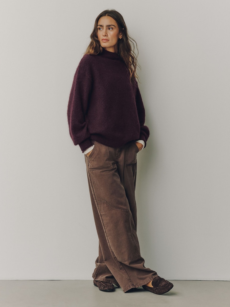 Plum Purple Long Sleeve Standneck Knit Jumper With Wool - Image 2 of 7 Plum Purple Long Sleeve Standneck Knit Jumper With Wool - Image 2 of 7
