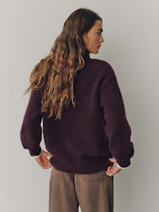 Plum Purple Long Sleeve Standneck Knit Jumper With Wool - Image 3 of 7