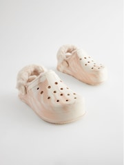 White Brown Marble - Faux Fur Lined Chunky Clog Slippers - Изображение 1 из 5