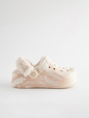 White Brown Marble - Faux Fur Lined Chunky Clog Slippers - Изображение 2 из 5