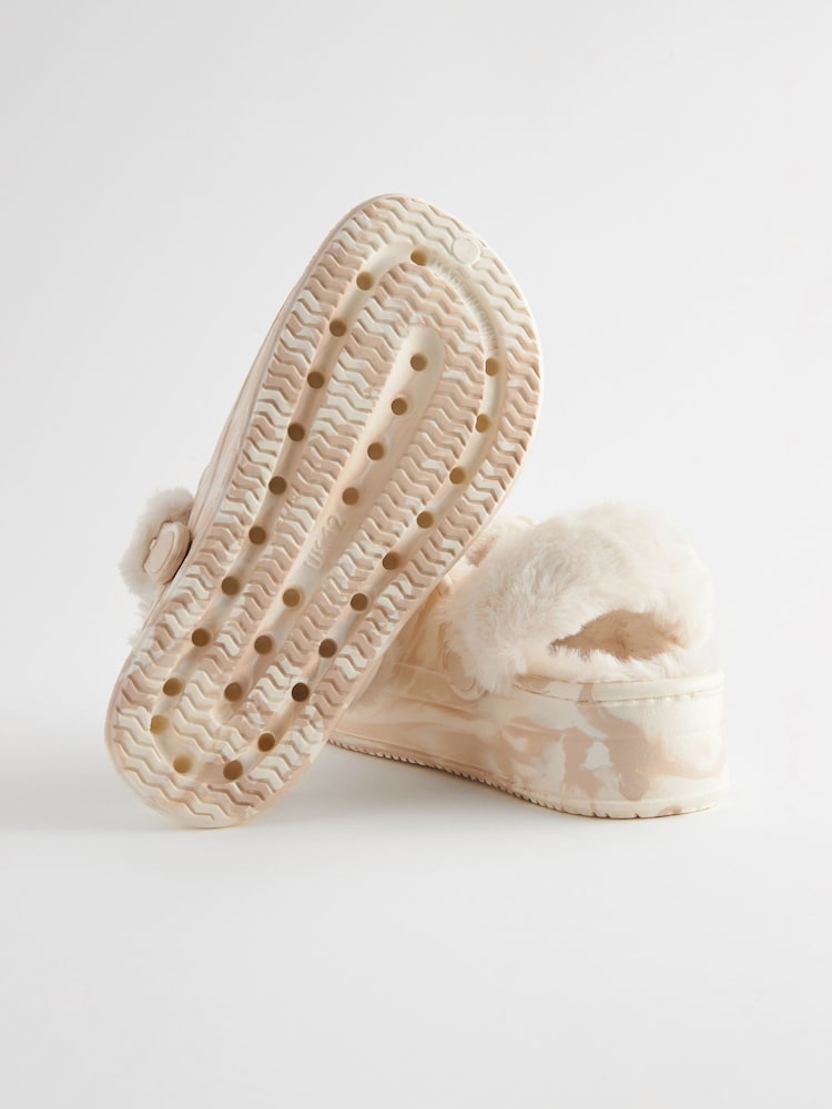 Marbre blanc brun - Chaussons sabots doublés de fausse fourrure - Image 3 of 5
