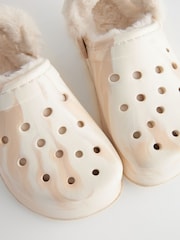 White Brown Marble - Faux Fur Lined Chunky Clog Slippers - Изображение 4 из 5