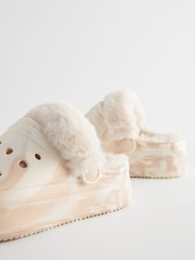 White Brown Marble - Faux Fur Lined Chunky Clog Slippers - Изображение 5 из 5