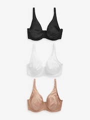 Black/White/Praline Nude Non Pad Full Cup DD+ Microfibre Smoothing Ultimate Comfort T-Shirt Bras 3 Pack - Image 9 of 13