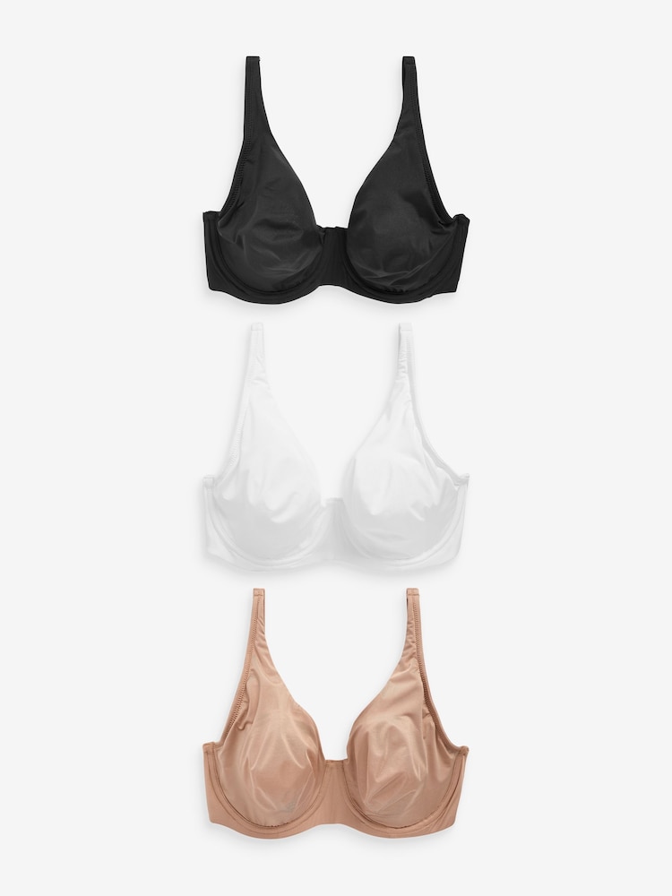 Black/White/Praline Nude Non Pad Full Cup DD+ Microfibre Smoothing Ultimate Comfort T-Shirt Bras 3 Pack - Image 9 of 13