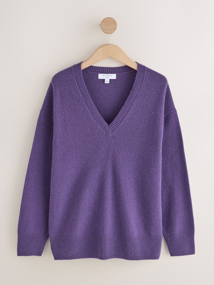 Purple N.Premium Merino Wool V-Neck Jumper - Image 1 of 3 Purple N.Premium Merino Wool V-Neck Jumper - Image 1 of 3