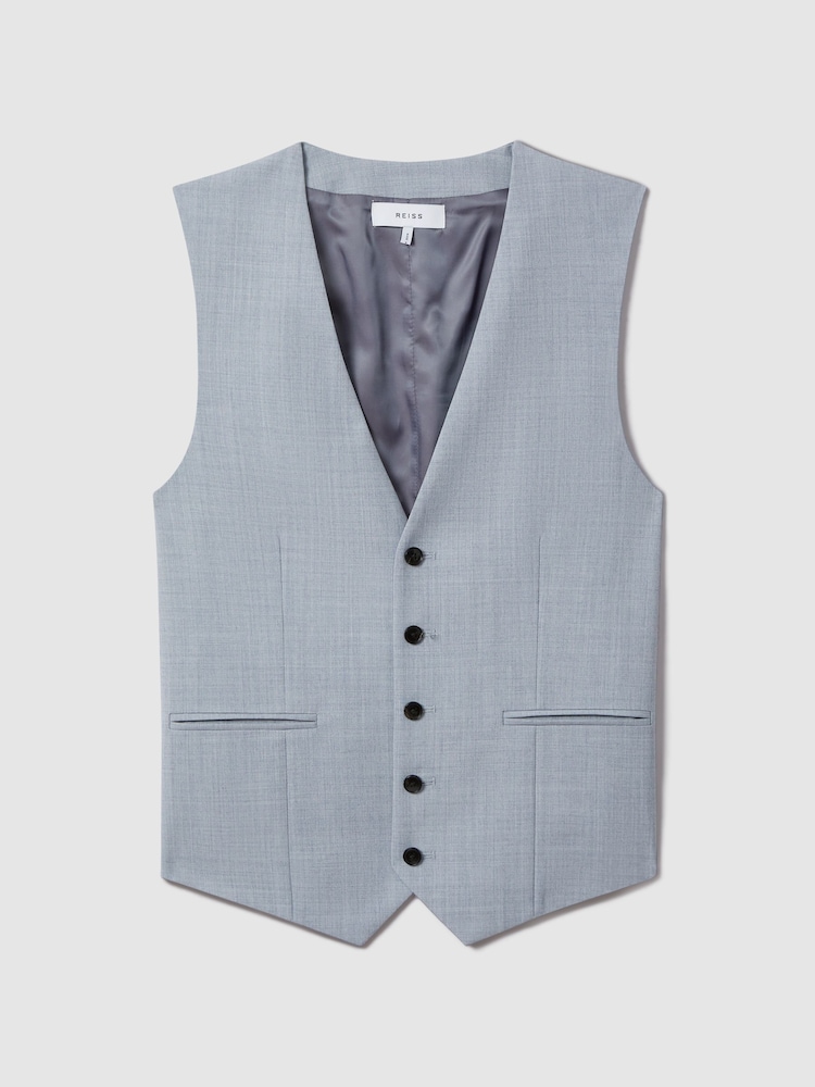 Reiss Soft Blue Dandy Slim Fit Wool Waistcoat - Image 2 of 5