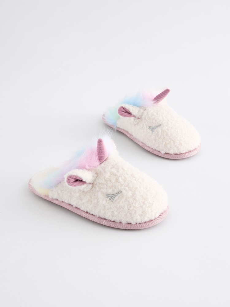 White Rainbow Unicorn Mule Slippers - Image 1 of 5